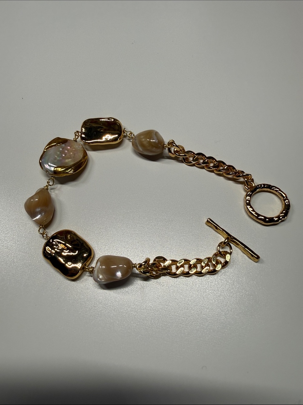 Gold and Champagne Pearl Link Bracelet